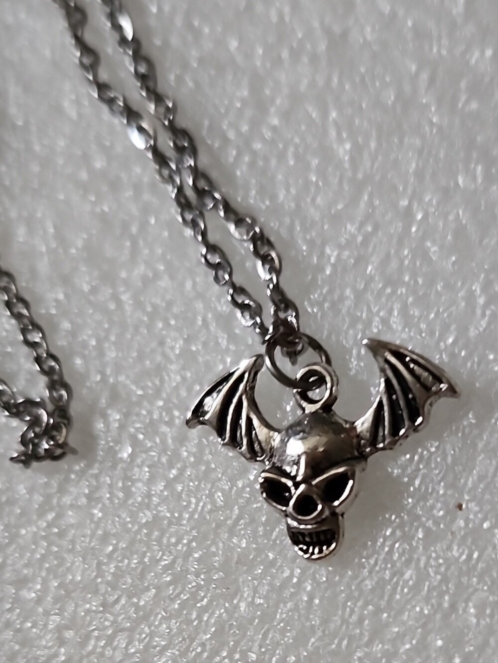 Hand Crafted Silver Bat Skull Necklace